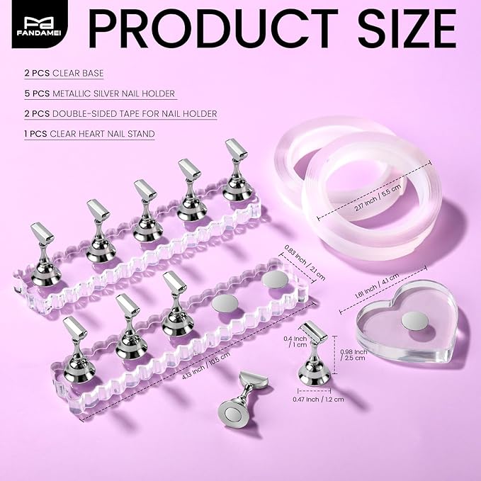 Fandamei Nail Holder, 2 Set Nail Holders for Painting Nails, Nail Stand for Press on, Press on Nail Stand for Practice, Magnetic Acrylic Nail Display Holders for Nail Art with Double-sided Tape