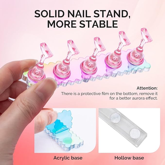 MelodySusie Nail Stand for Press Ons, 2 Sets Aurora Acrylic Magnetic Base for Painting Display Holder with Reusable Adhesive Putty for Home DIY Salon Supplies