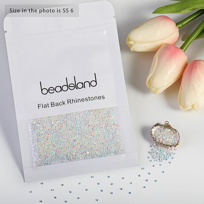 Beadsland 2880pcs Flat Back Crystal Rhinestones Round Gems for Nail Art and Craft Glue Fix, Transparent AB,SS6,1.9-2.1mm