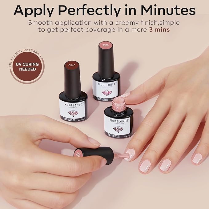 modelones Brown Gel Nail Polish Set 2 Pcs 15 ML Nude Brown Winter Gel Polish Neutral Skin Tone Translucent Nude Soak Off Gel Nail Kit Manicure DIY At Home Nail Art Salon Gift For Women Girl