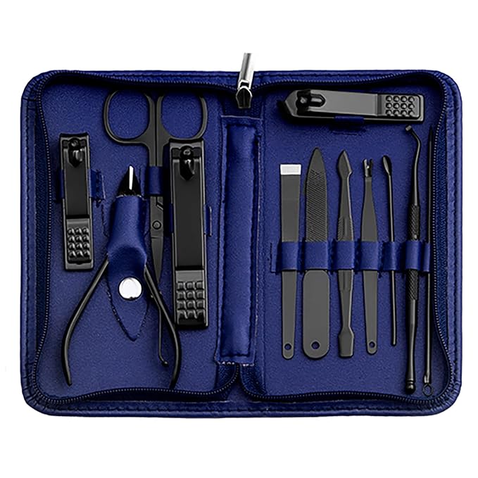 Nail Kit, Manicure Kit, Nail Care Kit for Men, Manicure Pedicure Set, Nail Clippers Toenail Clippers Kit, Professional Manicure Kit Pedicure Kit, Blue Travel Case, Set of 12.