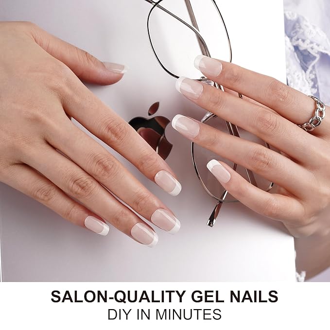 DANNI & TONI Semi Cured Gel Nail Strips Translucent White (Opal Veil) White-Tipped French Gel Nail Wraps 28 Stickers