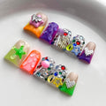 French Tip Press on Nails Handmade Short Duck 3D Thick Acrylic Nails Y2k False Nails with Bow Stars Rhinestones Lollipop Designs Cute Glossy Fake Nail Sturdy Art Press on Nail 10Pcs(S)