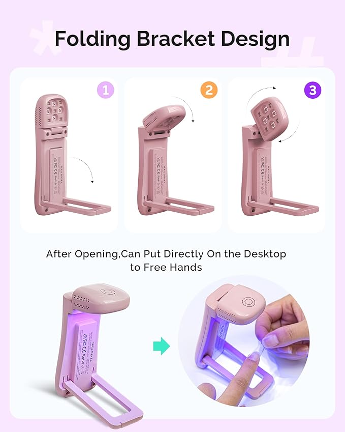 MelodySusie Cordless UV Nail Lamp with Fold-Out Stand,P-Art09F Foldable UV Light with 2-in-1 Lighting & Curing Function, Rechargeable, Flash Cures All Soft Gels Especially Half-Cured, Base & Top Coat