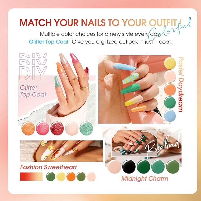 ROSALIND 30PCS Gel Nail Polish Set with Base Glossy Matte and Glitter Top Coat Gel Polish, Orange Green Fall Winter Gel Nail Set Soak Off Gel Polish Set