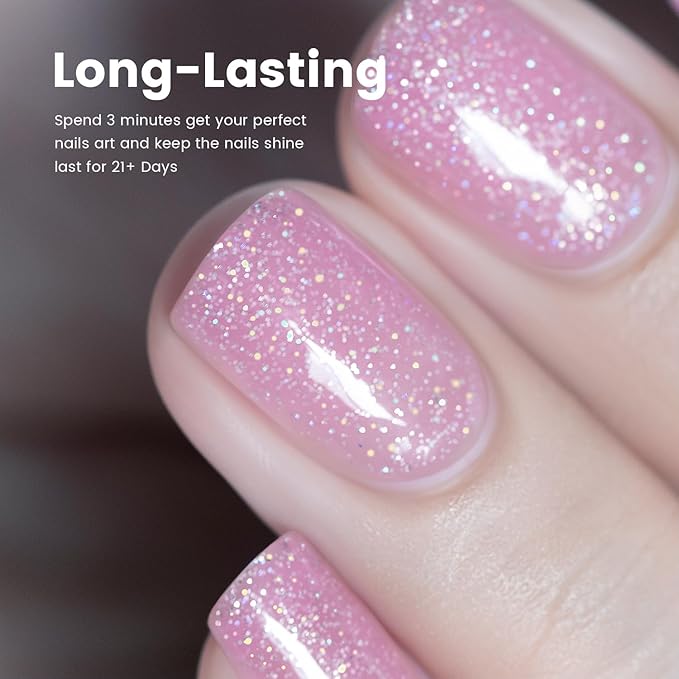 RARJSM Nude Rose Purple Gel Nail Polish with Rainbow Iridescent Glitter Sheer Jelly Shimmer Gel Polish 15ml UV LED Soak Off Transparent Soft Color Home Salon French Manicure Varnish Curing Requires