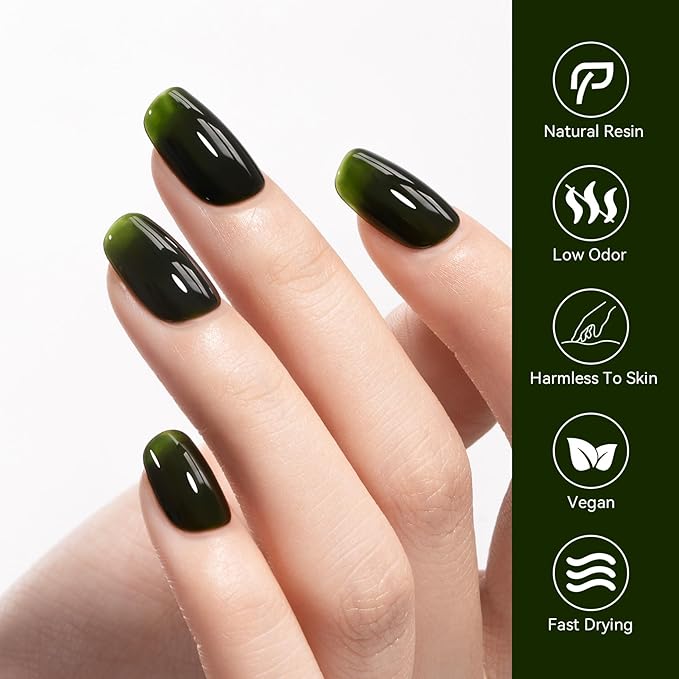 MEGIOR Moss Green Jelly Gel Nail Polish 0.5 Fl Oz Neutral Transparent Green Colors Soak Off UV LED Lamp Light Cure Gel Polish Kit for Salon and Nail Art Starter Manicure DIY at Home