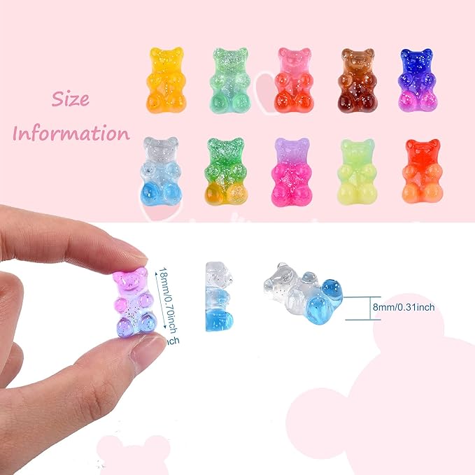 FASHEWELRY 20Pcs Nail Art Charms Kawaii Bear Nail Charms Colorful Bear Charms Bead for Nail Art Decorations, 18x11x8mm
