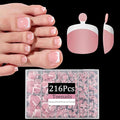 Pink Toe Nail Tips, 216pcs Short Press on Toenails for Women, Soft Toe Nail Press Ons, Square French Tip Toe Press on nails, Soak Off Acrylic Full Cover Fake Toenails Extension in 12Sizes