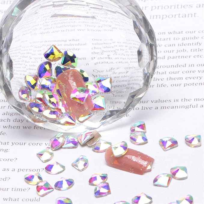 AD Beads Top Czech AB Crystal Flatback Rhinestone Nail Art Decoration Multi Shape (S23 Sector 4x6mm, 100 Pcs)