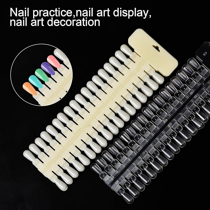 2Set Nail Color Display Tips Detachable Nail Tip Display Palette Board Double Sided Practice Samples Training Tools Nail Gel Color Display Cards Nail Color Swatches 144Pcs Nail Tips