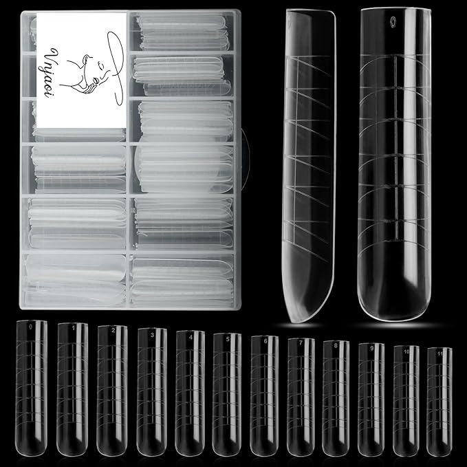 120 Pcs Poly Extension Gel Dual Nail Forms With Scale Builder Coffin Nail for Gel Manicure Art Design Salon DIY at Home (Long U-Shaped Thickened Dual Forms Set)