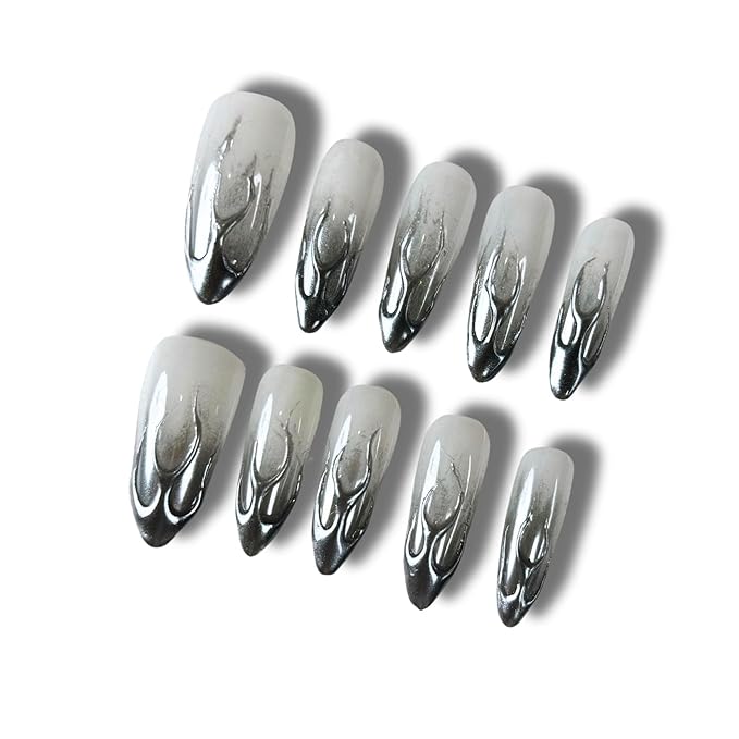Handmade Press On Nails Medium Almond, 10 Pcs Pre-Designed Reusable Salon False Nails Almond,Glue On Nails with 3D Y2k & Charm Design for Women & Girls Gift
