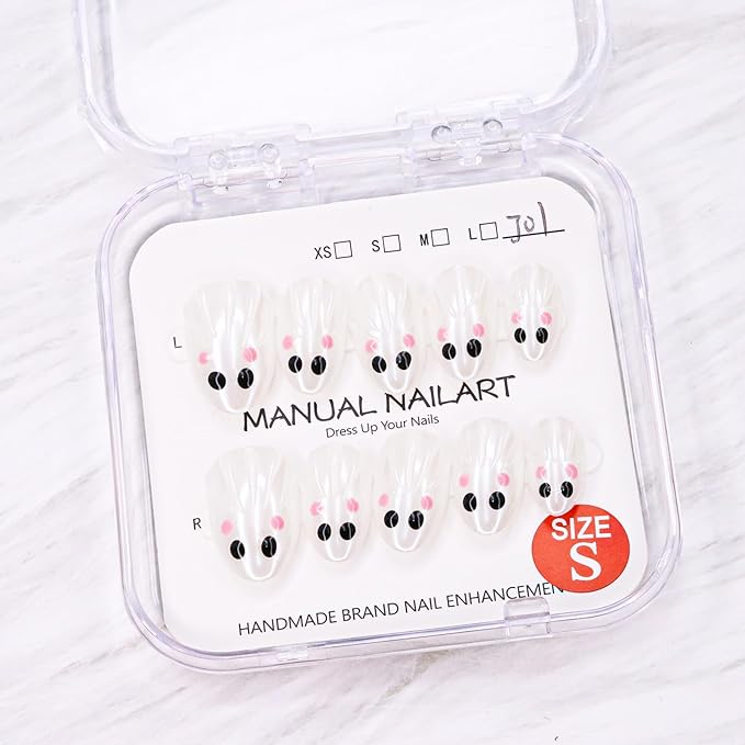 Halloween Handmade Press on Nails Cute Short Almond False Nails Water Ripple Designs Full Cover Thick and Muti-Layer Gel Acrylic Nails Stick on Nails for Women Nail Art (Size S)