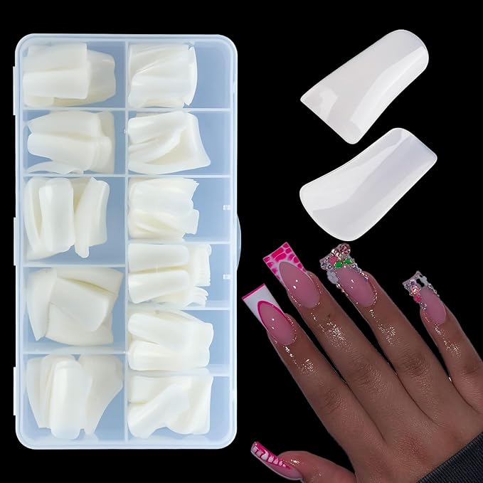 550Pcs Natural Duck Nail Tips Full Cover XL Long Duck Nails Tips Press On - 11 Sizes Acrylic Gel DIY Nail Extensions for Salon-Worthy Duck Shaped Manicures & Nail Art with Box