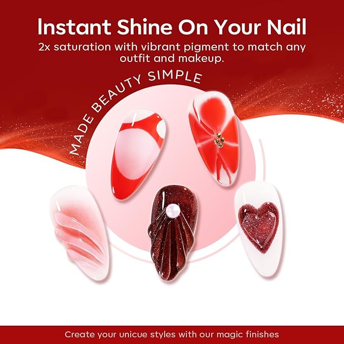 modelones Gel Nail Polish Set, 6 PCS Christmas Red Burgundy Purple Glitter Gel Polish Colors Cat Eye Chameleon Shimmer Soak OFF LED Nail Art Gel Nail Kit Manicure Salon DIY Nails Gift