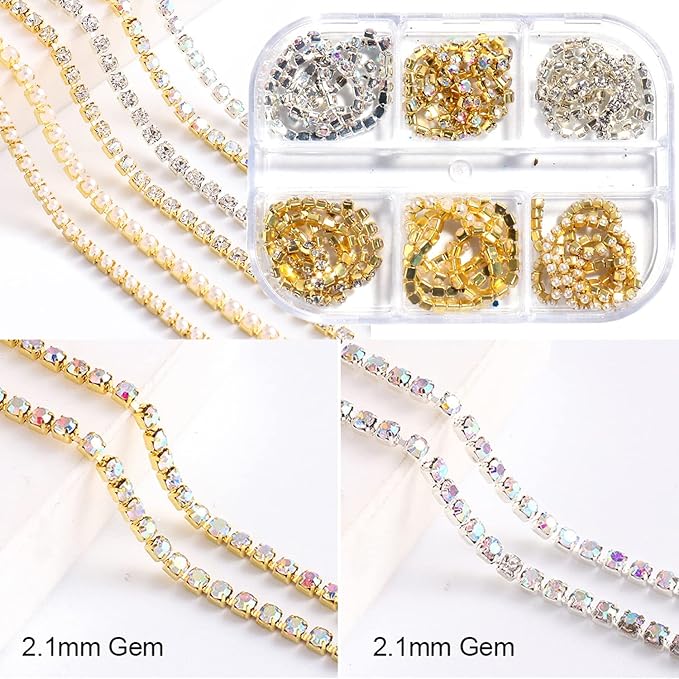 Metal Nail Art Chains Decorations, Gold Silver Nail Art Line Accessories, Punk Luxury Pearl Gem Nail Art Glitter Design, 3D Nail Art Chain Supplies for Women Manicure Art, Resin Nail Art Tips Tools