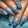 Medium Coffin Fake Nails Flower Press on Nails Spring Glue on Nails Full Cover Butterfly Stick on Nails Reusable Heart Flower False Nails for Women Spring Nails Manicure Kit 24Pcs