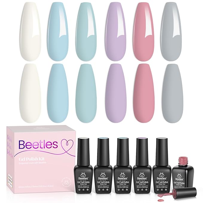 beetles Spring Gel Polish Set - Daydream Verses Collection, Baby Blue Purple Pastel Spring Colors Gel Nail Polish Set 6 Colors Soak Off UV LED Needed DIY Manicure Kit Gifts for Women Girls