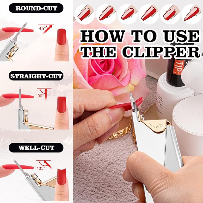 Silver Premium Nail Clippers with Magnet Sizers for Acrylic Nails, Professional Stainless Steel Fake False Nail Tip Clipper Cutter Trimmer, Manicure Tool for Salon Home Nail Art