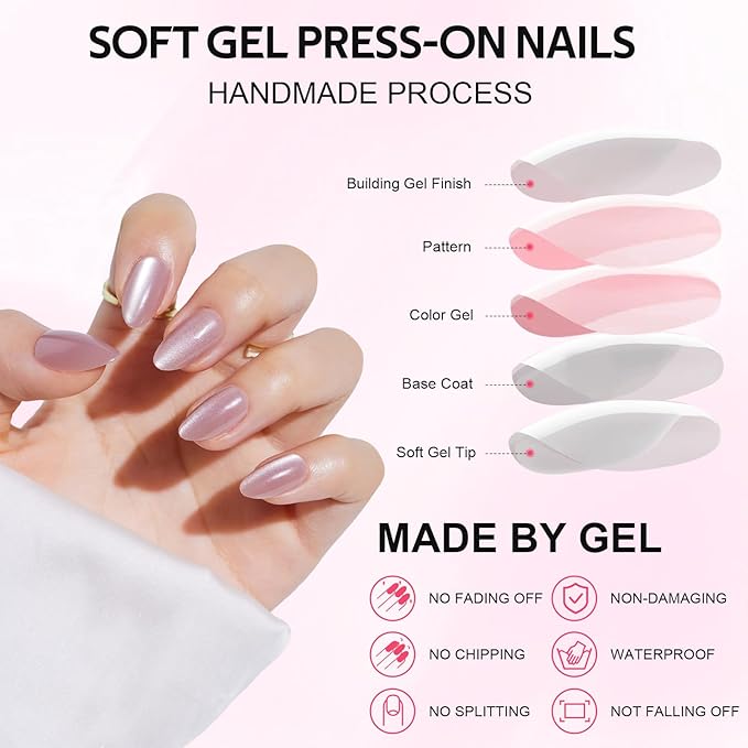 Press On Nails Almond Short - Findigit Opaque Fake Nails On With Nail Glue, False Nails, Natural Fit Reusable Stick On Nail| Salon Quality | 16 Sizes - 32 Nails