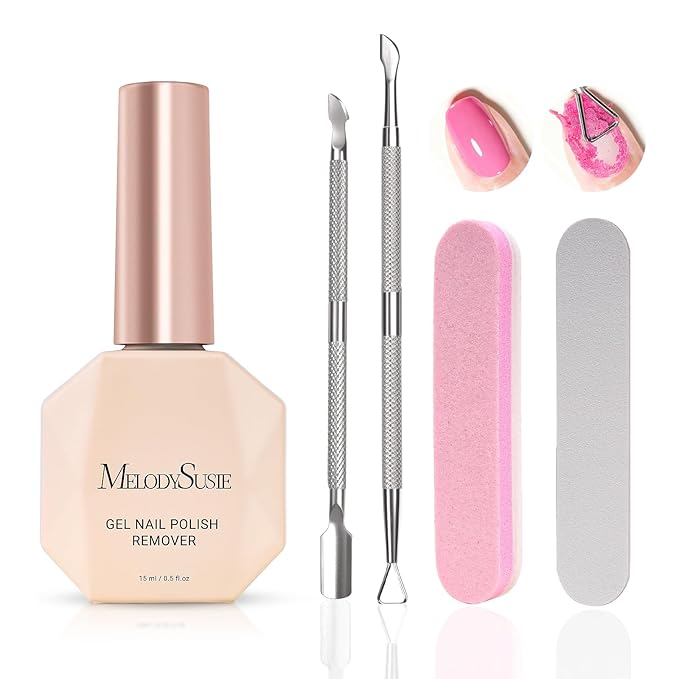 MelodySusie Gel Nail Polish Remover with Manicure Remover Kit, No Need Soaking or Wrapping, Easy and Quickly Removal in 5 Minutes for At-Home Manicure 15ml