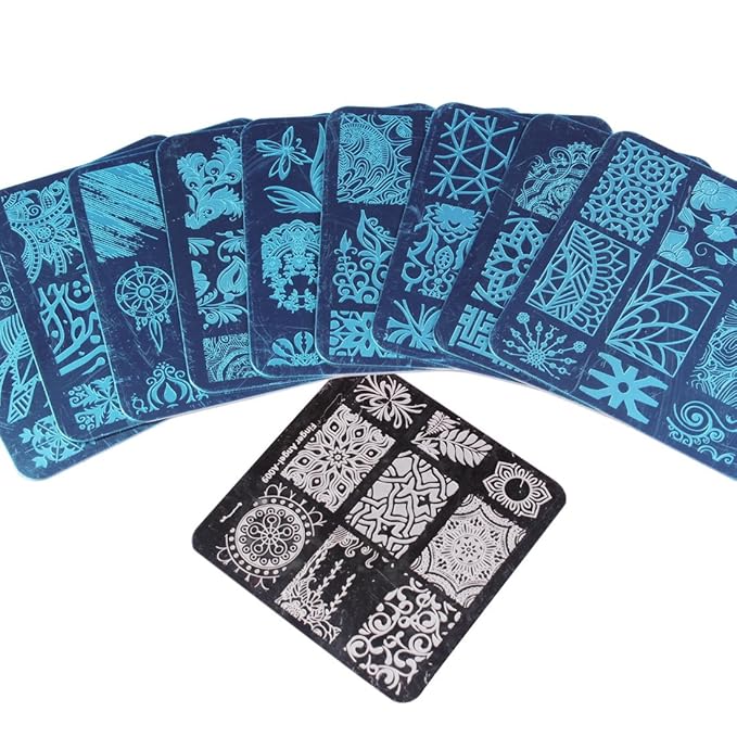 10 Pcs Nail Stamping Plates + 1 Stamper + 1 Scraper Lace Flower Animal Pattern Nail Art Stamp Stamping Template Image Plate Nail Art Stamper Scraper Nails Tool (A01-010)