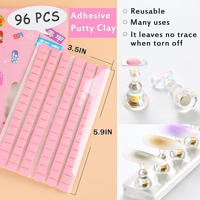 Nail Stand for Press Ons Nail Display with 96 Pcs Reusable Sticky Putty Practice Magnetic Fake Nail Holder for Home DIY Beginner Salon Acrylic Nail Art Kit Accessories