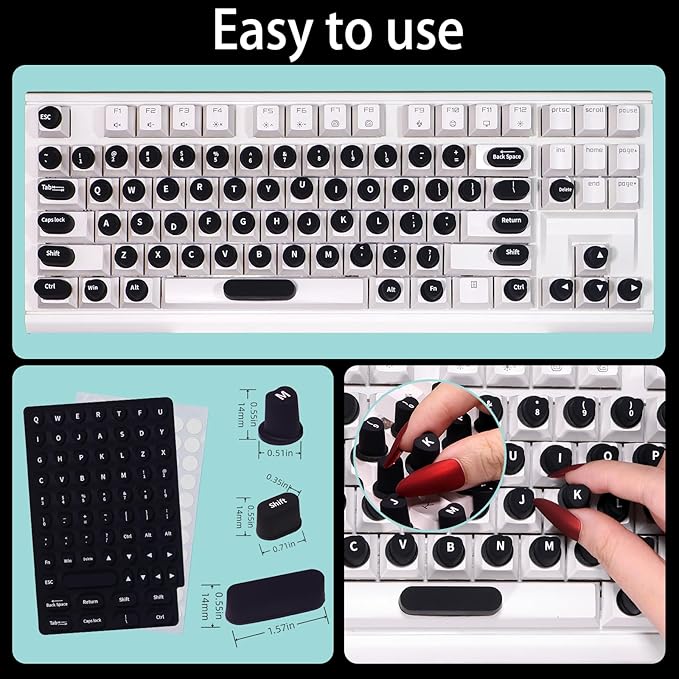 70 Pcs RaisedTip Keyboard Stickers for Long Nails with Letters: Adhesive Typing Bubbles for Women,Office & Gaming Girls Accessories Gift