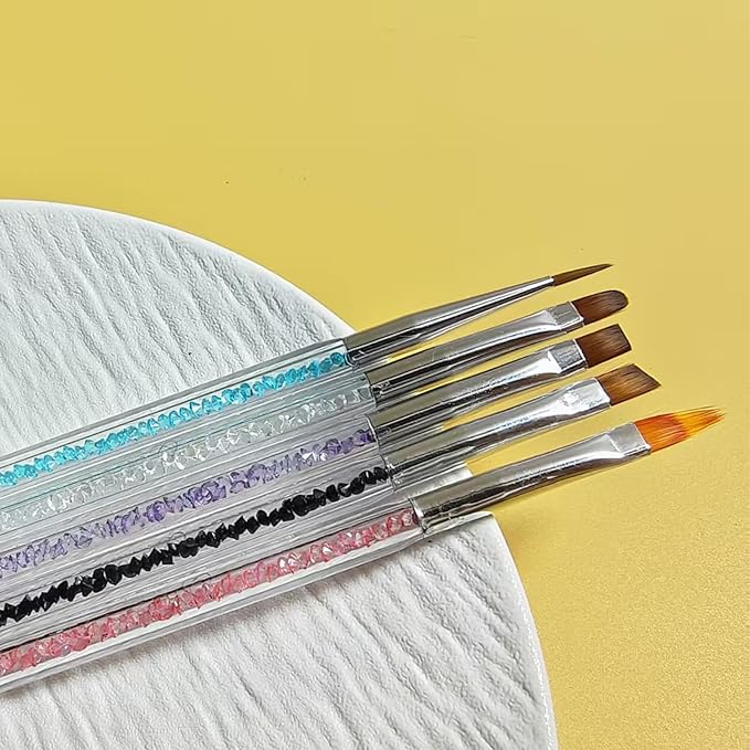 5pcs Nail Art Brushes, Double-Ended Acrylic Nail Brush Set with 5/7/10/12/15mm Nail Liner Brushes and Dotting Pens for French Nails Women Girls DIY Manicure