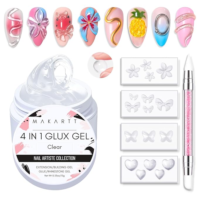 Makartt 3D Gel Nail Art: Clear Sculpting Gel Non-Sticky Hand Carving Glue Extension No Wipe Chrome Nail Powder Molding Gels Solid UV LED Soak Off Gels Nail Art DIY Salon Home