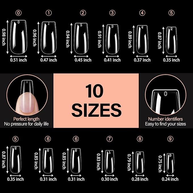 AILLSA Medium Square Nails Tips 504PCS Clear Gel Nail Tips False Full Cover Soft Nails Tip for DIY Home Salon Gift, Pre-shaped Gelly Press On Fake Nail Tip for Nail Extension (10sizes)