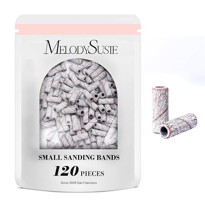 MelodySusie 120 Pcs Nail Drill Bits Small Sanding Bands for 3.1mm Mandrel Bit, 180 Fine Grit Nail File for Acrylic Nails Gel Manicures and Pedicure, Zebra (Only Sanding Bands)