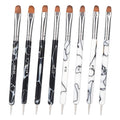 8pcs French Nail Brushes with Dotting Tool, Dual Ended Gel Acrylic Manicure Brushes for Detailed Clean up Nail Designs (10# 12# 14# 16#, Black and White)