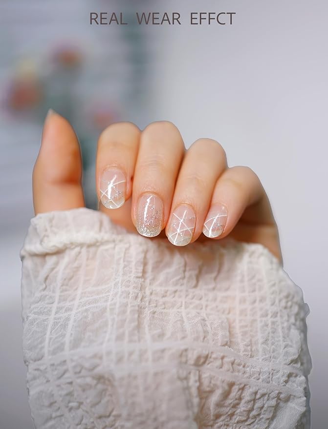 Nail Polish Strips – 32PCS UV Free Salon Quality Wraps, Long Lasting Gel Nail Stickers for Women (Snow Bloom)