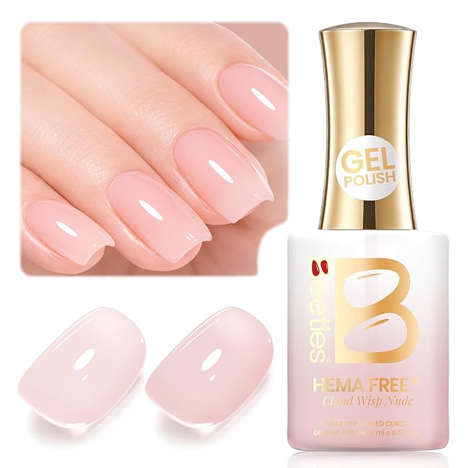 Beetles Cloud Wisp Nude Gel Nail Polish - 15ML Neutral Jelly Nude Pink Nail Polish Base Color Nail Concealer Sheer Translucent Effect Soak Off UV LED French Nail Art Salon DIY Manicure Gift for Women
