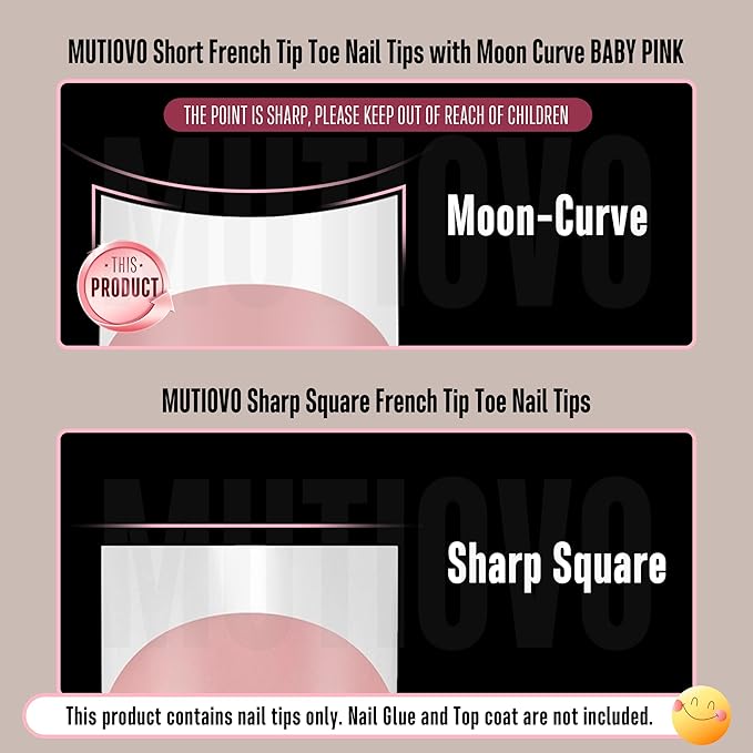 Short Toe Nail Tips White French Tip BABY PINK Press on with Moon Curve,Soft Gel False Nail Kit,Thick Sharp Square Toenail Extension,Need Builder Gel Top Coat,No Glue Included x15 Sizes 240 pcs