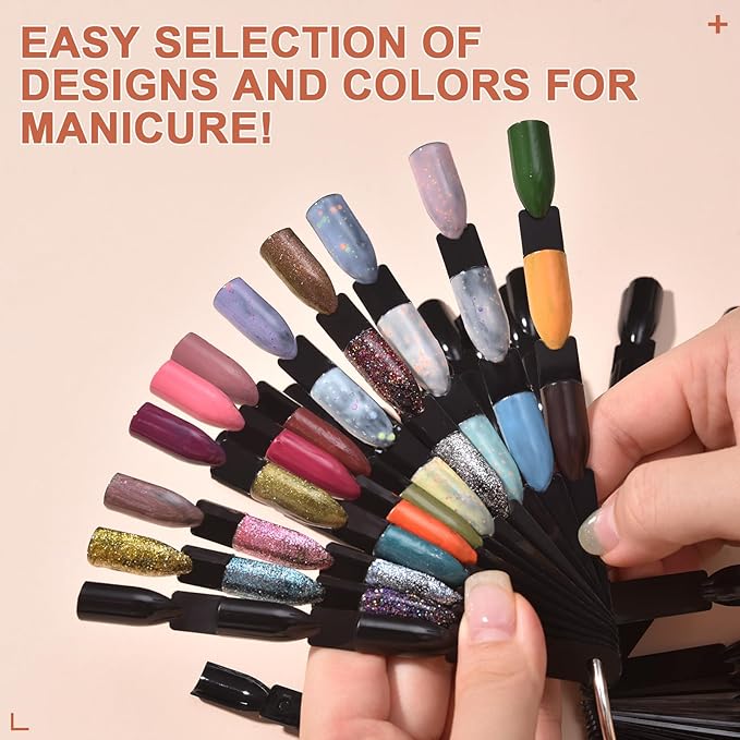 300 Tips Nail Swatch Sticks with Metal Split Ring Fan-shaped Display Nail Practice Sticks Nail Sample Swatches for Nail Art Polish Practice Nail Color Display (Black)