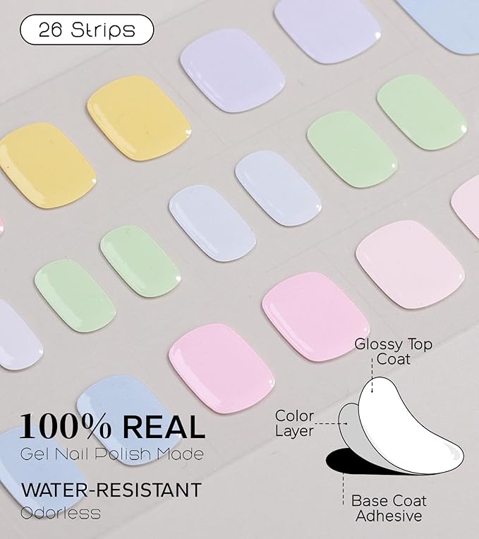 Semi Cured Gel Nail Strips - 26 PCS Salon Quality Toe Gel Nail Stickers for All UV Light - Longlasting & Easy Remove Toe Wraps Art Kit for Women (Peach Pink)