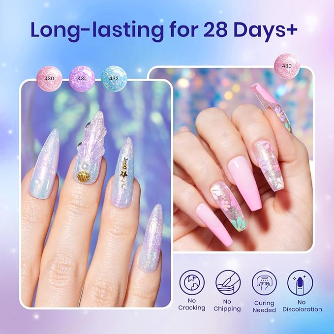 Beetles Poly Extension Gel Nail Kit 6 Colors Glitter Mermaid Glow Builder Nail Gel Kit with Slip Solution All-in-One Spring Summer Nail Art Supplies DIY Manicure Salon Gift for Women Girls