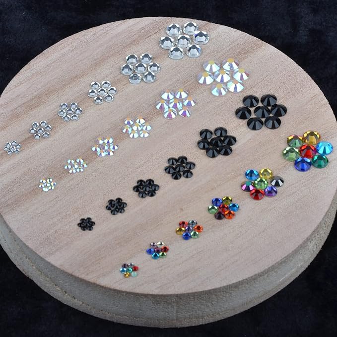 10000 Pieces Rhinestones 6 Sizes Round Crystal Glass Flat Back Rhinestones with 1Tweezers and 1Picking Pen for Nail Art Crafts Clothes Bags DIY (4 Colors)