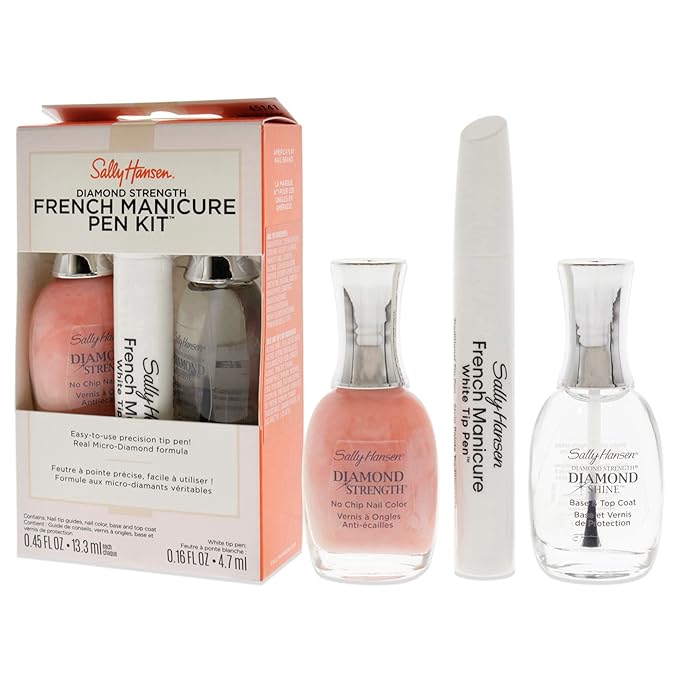 Sally Hansen Diamond Strength French Manicure Set - 45141 Ballet Bare 0.45oz Nail Polish - 3227 Ballet Bare, 0.45 Base and Top Coat, 0.16oz Precision Tip Pen Women 3 Pc