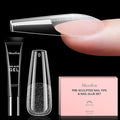 MelodySusie Long Coffin Gel Nail Tips Kit-300Pcs Pre-Building Apex Fake Nail Tips 20g Solid Nail Glue Gel,Half Matte Full Cover Clear Acrylic Nail,15Sizes Thick Strong Long Lasting for Home DIY&Salon