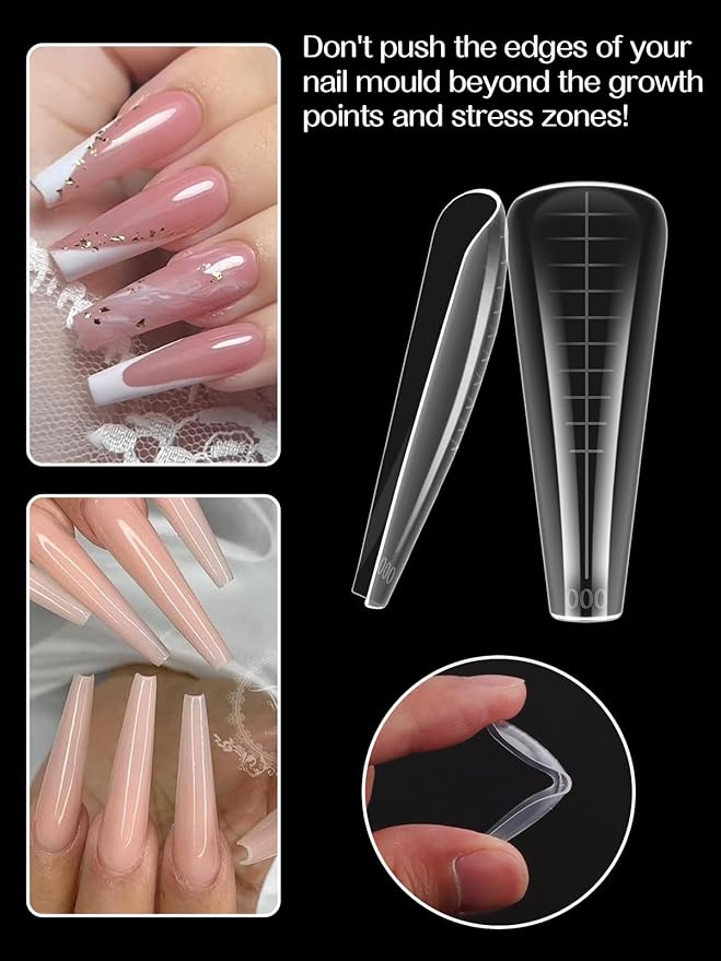 TOROKOM Dual Nail Forms for Poly Nail Gel, 150 PCS Coffin Structure Poly Nail Gel Square Nail Molds for Builder Gel Poly Extension Gel Nail Art Design Salon&DIY