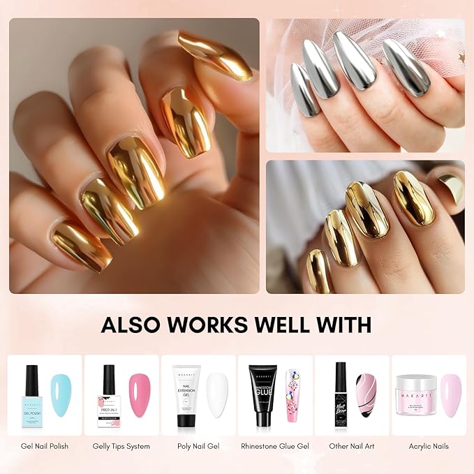 Makartt Gel Top Coat for Chrome Nail Powder - 15ml Clear No Wipe High Gloss Top Coat Gel Nail Polish Mirror Shine Long Lasting Easy Application, Soak off UV Lamp, DIY Home Salon Art Spring Design