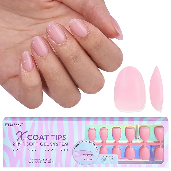 BTArtbox XCOATTIPS Natural Nail Tips Matte- Extra Short Almond Press On Nails Pink, Long Lasting Soft Gel Nails False Nail, Soak Off Acrylic Fake Nails Extensions for Nail Art DIY