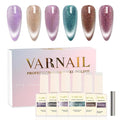 VARNAIL Dreamland Cat Eye Gel Polish Set 6 Colors, 15ML Glitter Aurora Gel Polish with Magnet, Soak off UV Light Salon Quality Magnetic UV Nail Polish