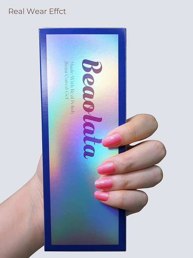 Semi Cured Gel Nail Strips - UV Light Gel Nail Stickers - 20 Long Lasting Salon Quality Wraps (Pink Sugar Sparkle)