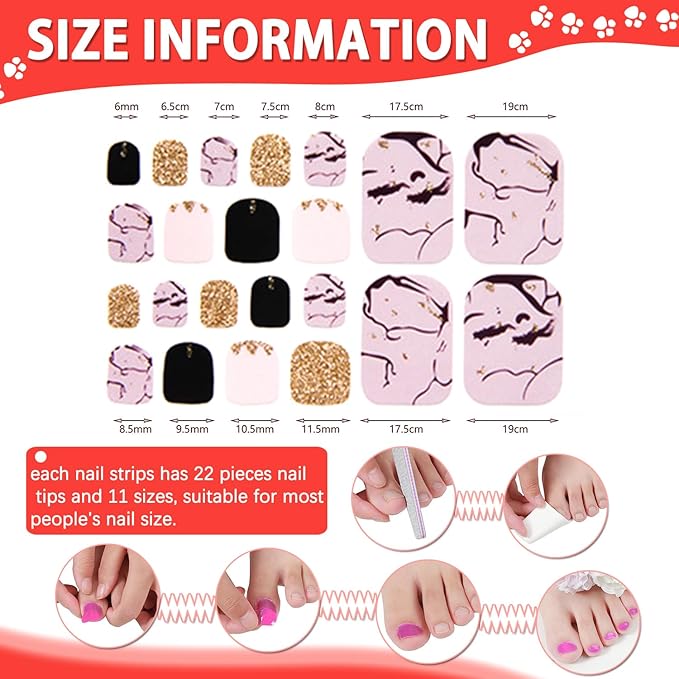 DANNEASY 20 Sheets Toe Nail Stickers Full Nail Wraps for Women - Colorful Self Adhesive Toenails Polish Strips for Toes Gel Strips Toenail Manicure Gel Sticker Nails with File, Cuticle Stick