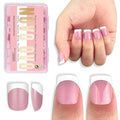 NOVO OVO Extra Short White French Tip Nail Tips, XS XXS Square Round BERRY PINK, for Wide & Short Nail Beds, Thick Full Cover Press on for Women Men, Soft Gel Acrylic Extension kit, 16 Sizes x 224pcs